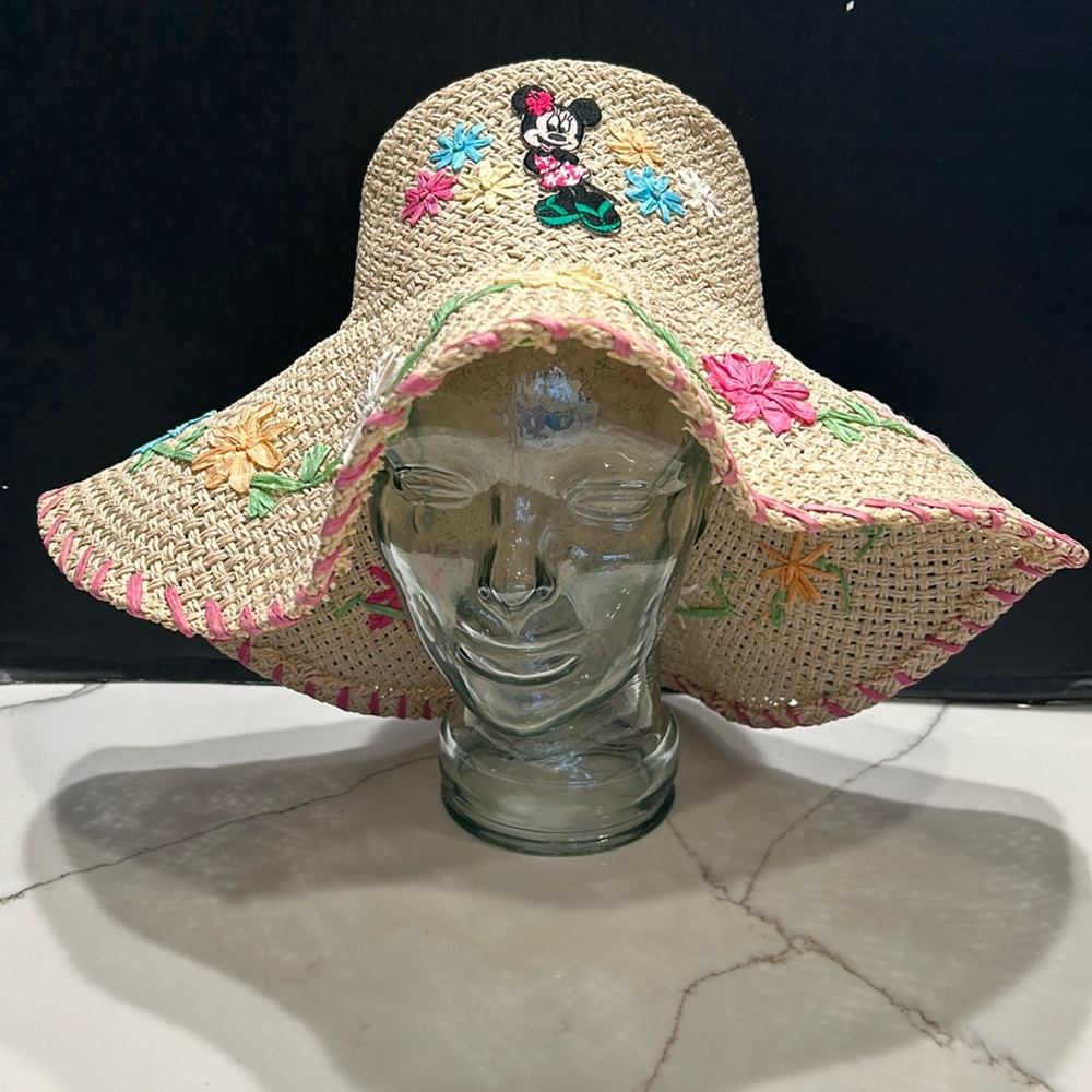 Disney Straw Sun Hat with Minnie Mouse Embroidery in Natural, Pink, Green